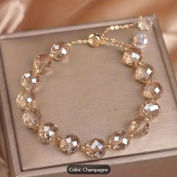 ✨NEW✨ Elegant Glass Crystal Bead Bracelet - Multi, Cyan Green, Champagne - Picture 4 of 6